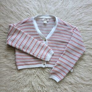 Pastel Striped Knit Crochet Crop Jessica Simpson Cardigan Sweater Women's Medium